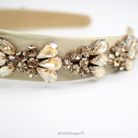 Women's Champagne Glass Rhinestone Baroque Satin Wide Headband - Picture 3 of 4